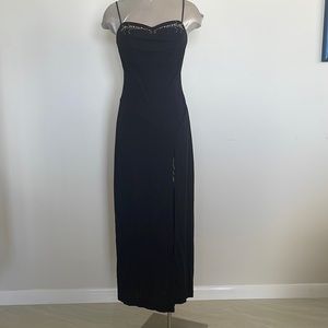 Joseph Ribkoff jersey stretch dress maxi with split on left leg showing mini